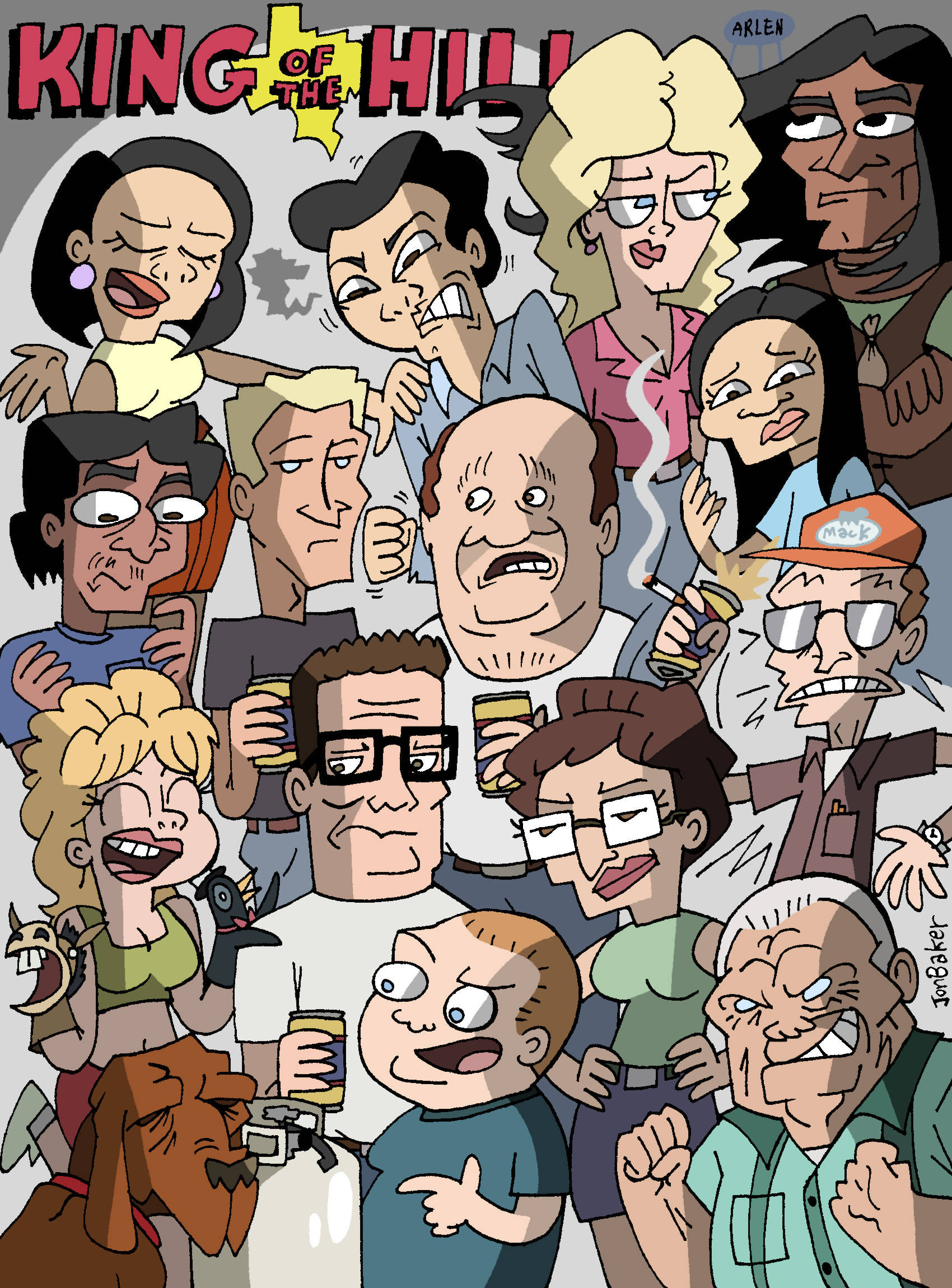 King of the Hill, cast poster, cartoon collage, Full HD Phone Wallpaper