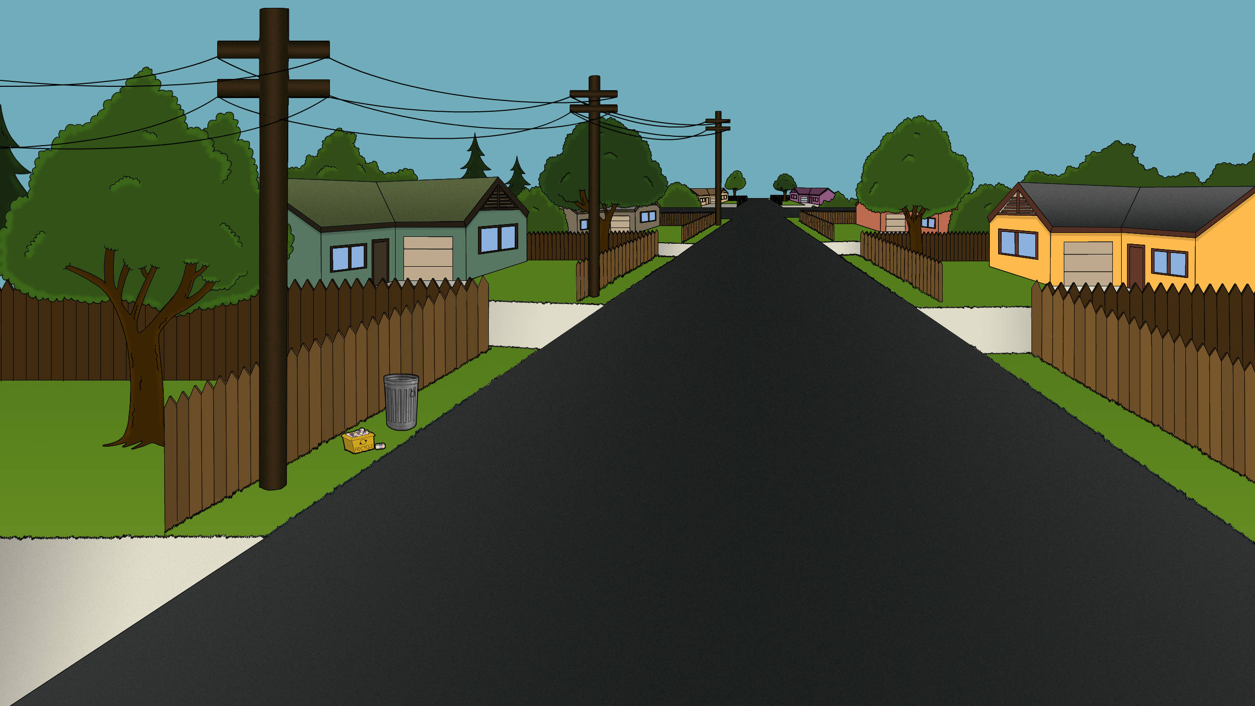 King of the hill, alley street, cartoon-style, 2K Desktop Wallpaper