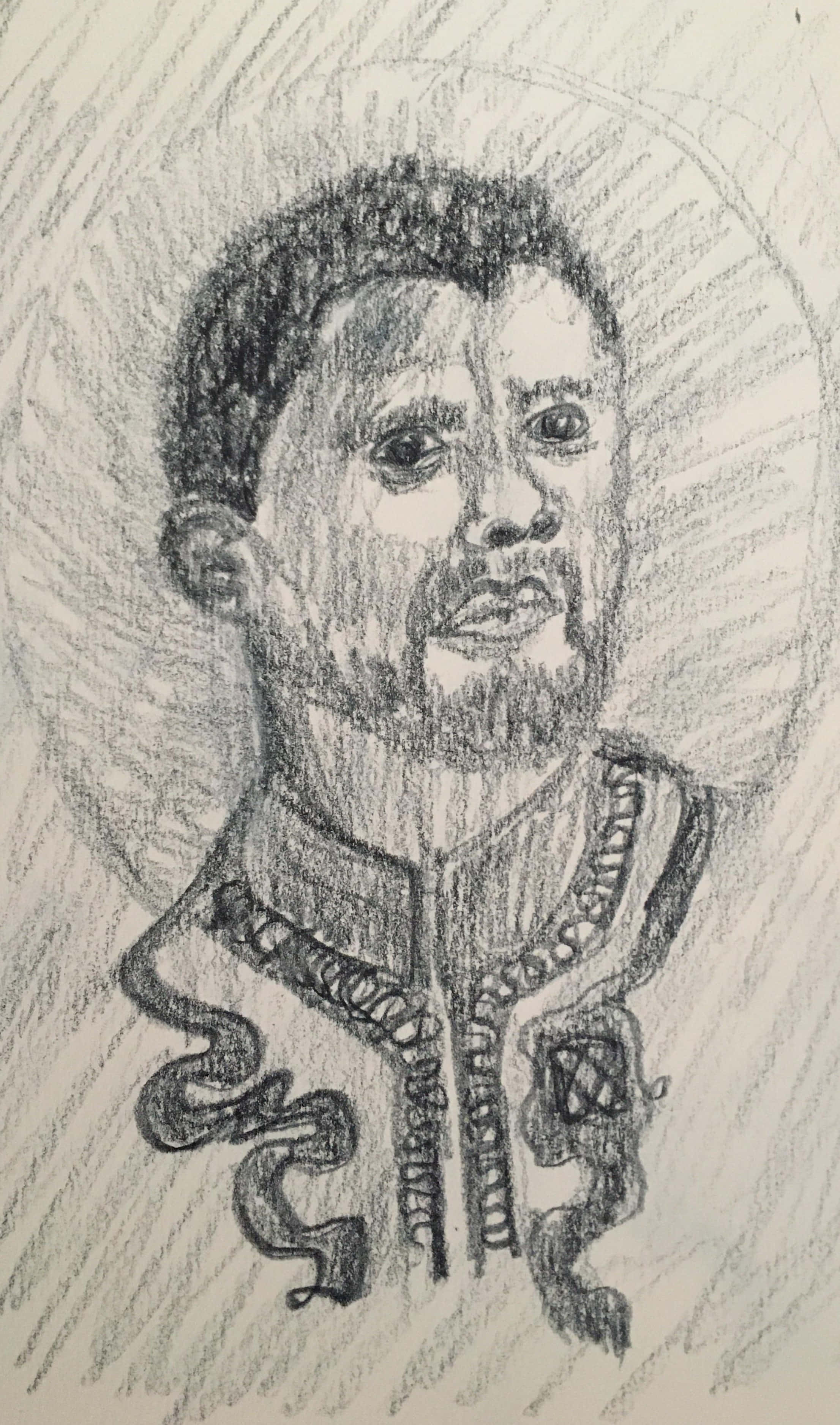 King Of Wakanda, pencil sketch, beard, 2K Phone Wallpaper