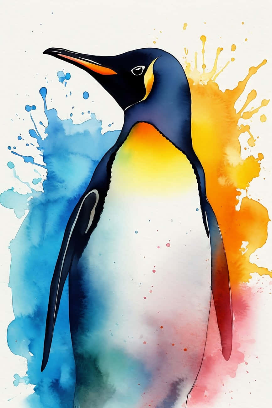 King Penguin, watercolor, blue, HD Phone Wallpaper