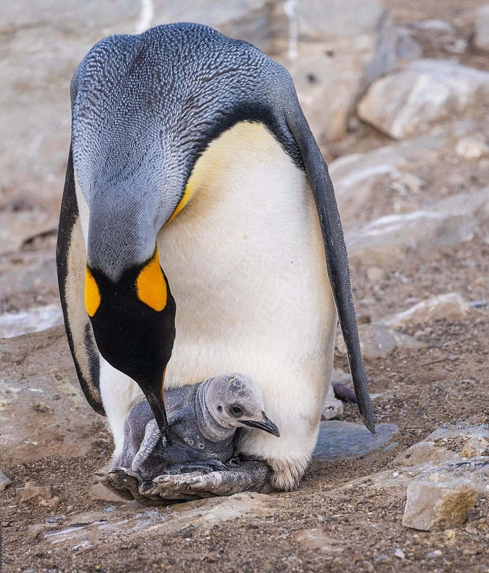 King Penguin, chick, rocky Antarctic shore, SD Phone Wallpaper
