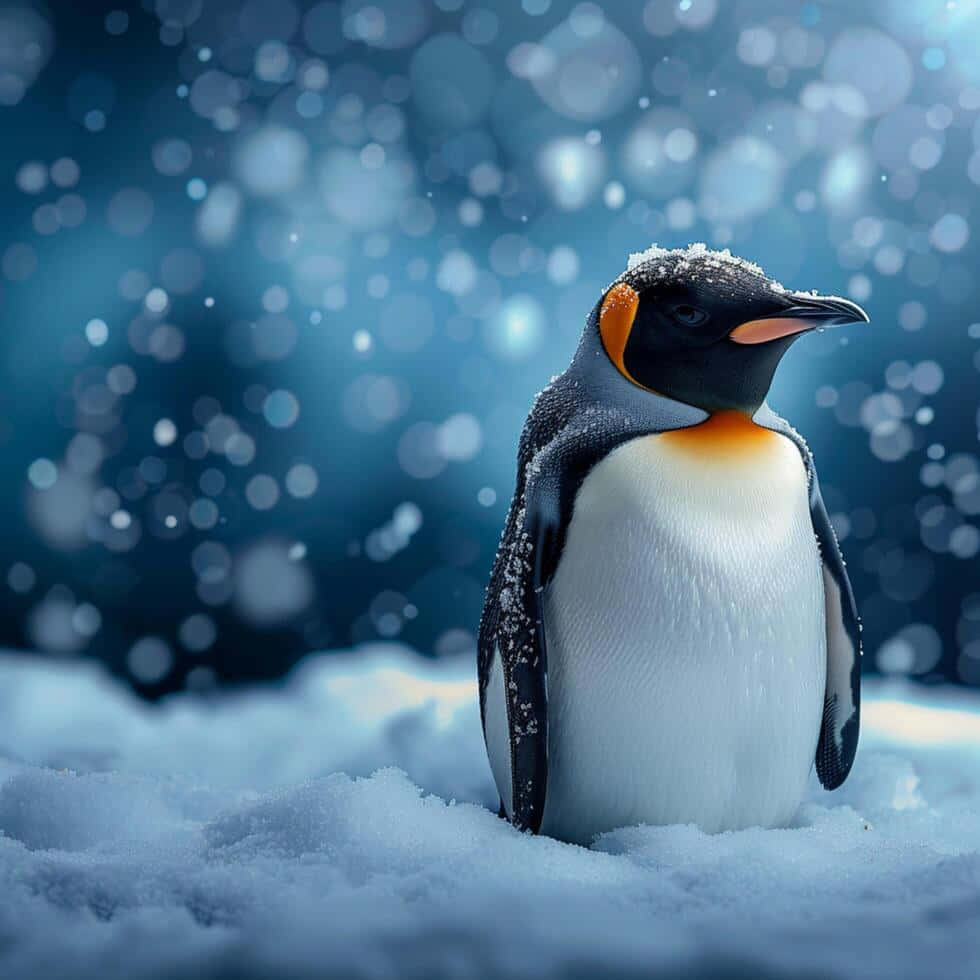 King Penguin, snowy backdrop, deep snow, SD Desktop Wallpaper