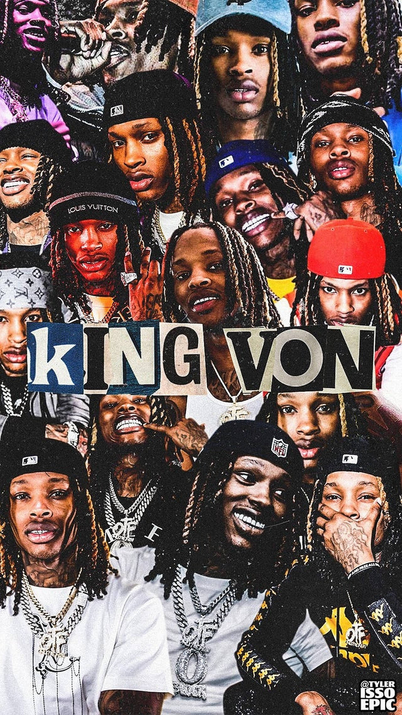 King Von, aesthetic cutouts, vibrant collage, Full HD Phone Wallpaper