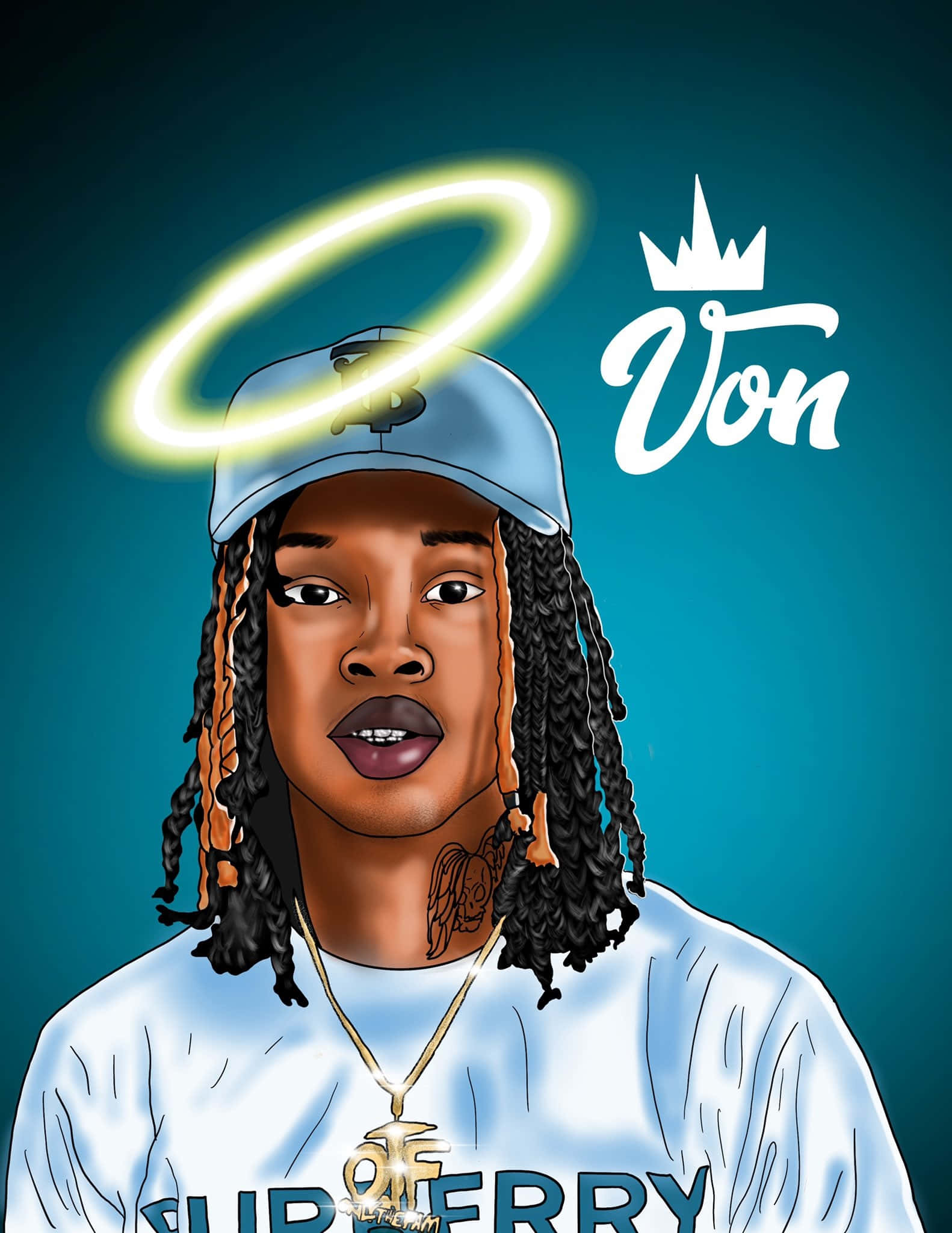 King Von, angelic halo, glowing halo, Full HD Phone Wallpaper