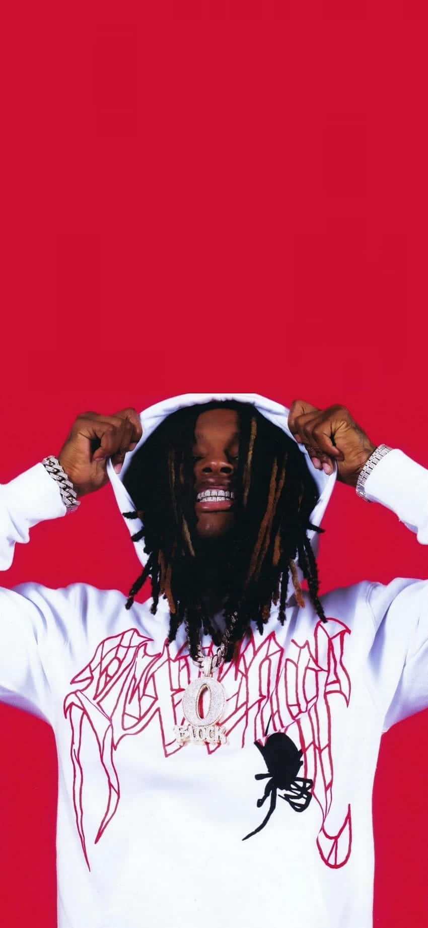 King Von, red background, white hoodie, HD Phone Wallpaper