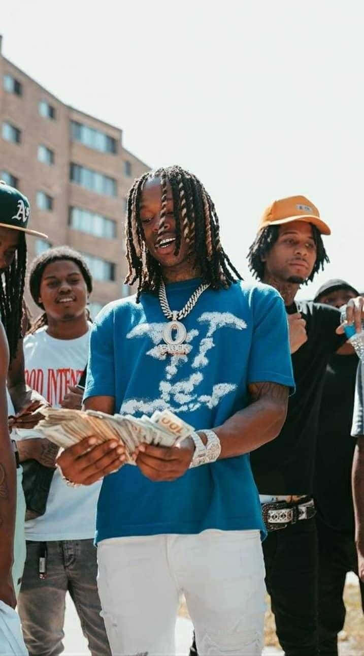 King Von, blue graphic tee, stack of cash, HD Phone Wallpaper