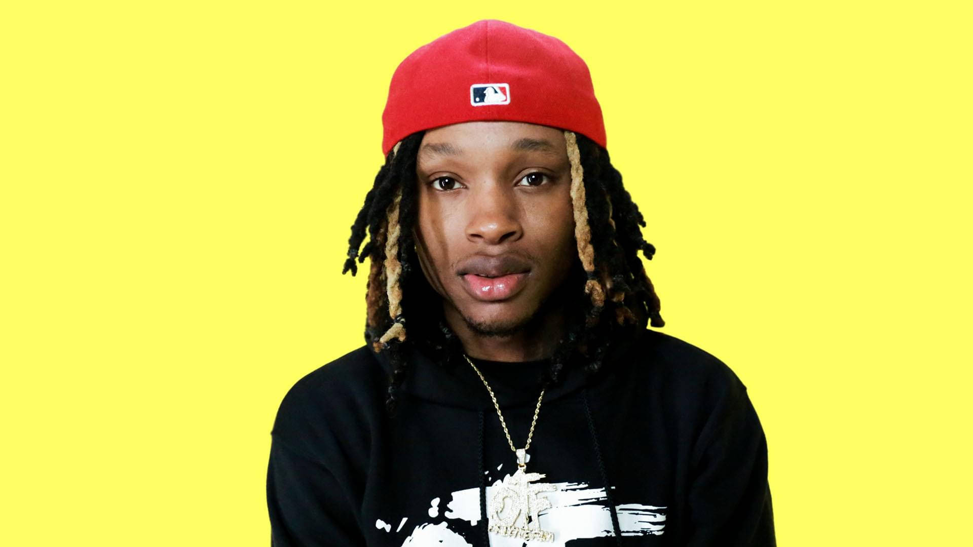 King Von, dreadlocks, red baseball cap, Full HD Desktop Wallpaper
