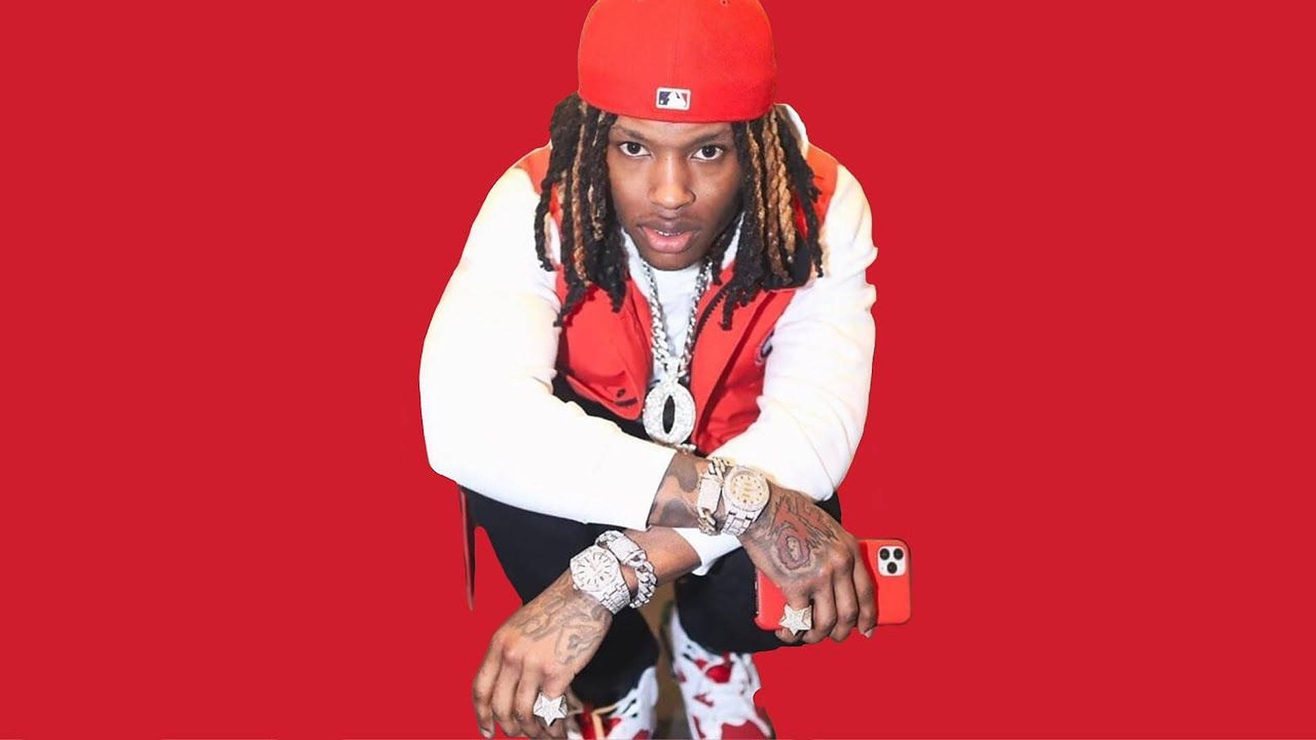 King Von, red cap, red vest, Full HD Desktop Wallpaper