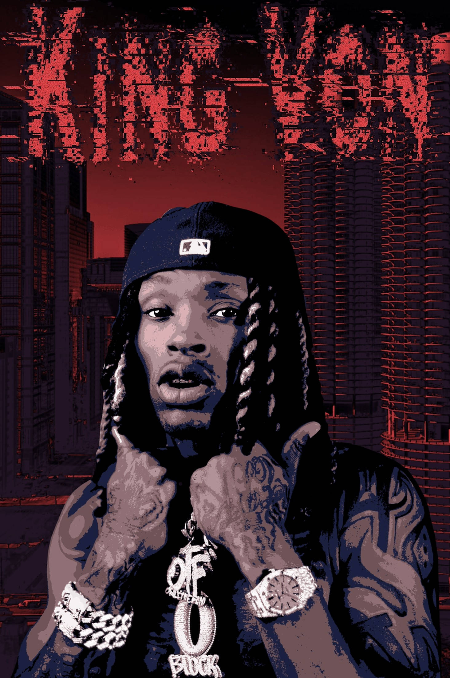 King Von, red cityscape, glitchy red cityscape, Full HD Phone Wallpaper