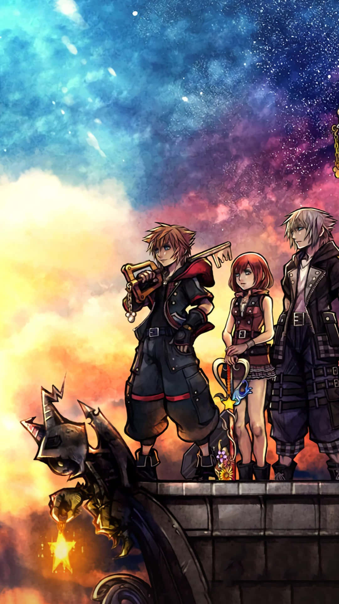 Kingdom Hearts, anime characters, stone wall, Full HD Phone Wallpaper