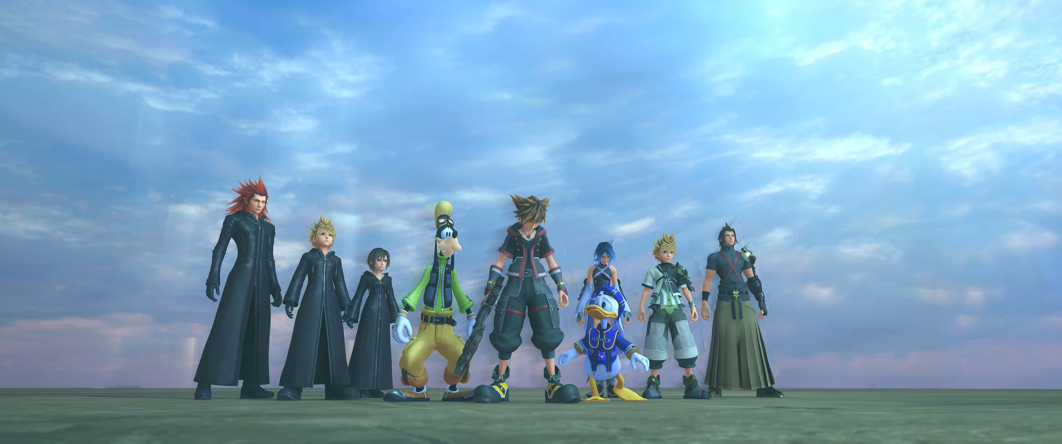 Kingdom Hearts Aqua, 3440 x 1440, Seven animated characters, 2K Desktop Wallpaper