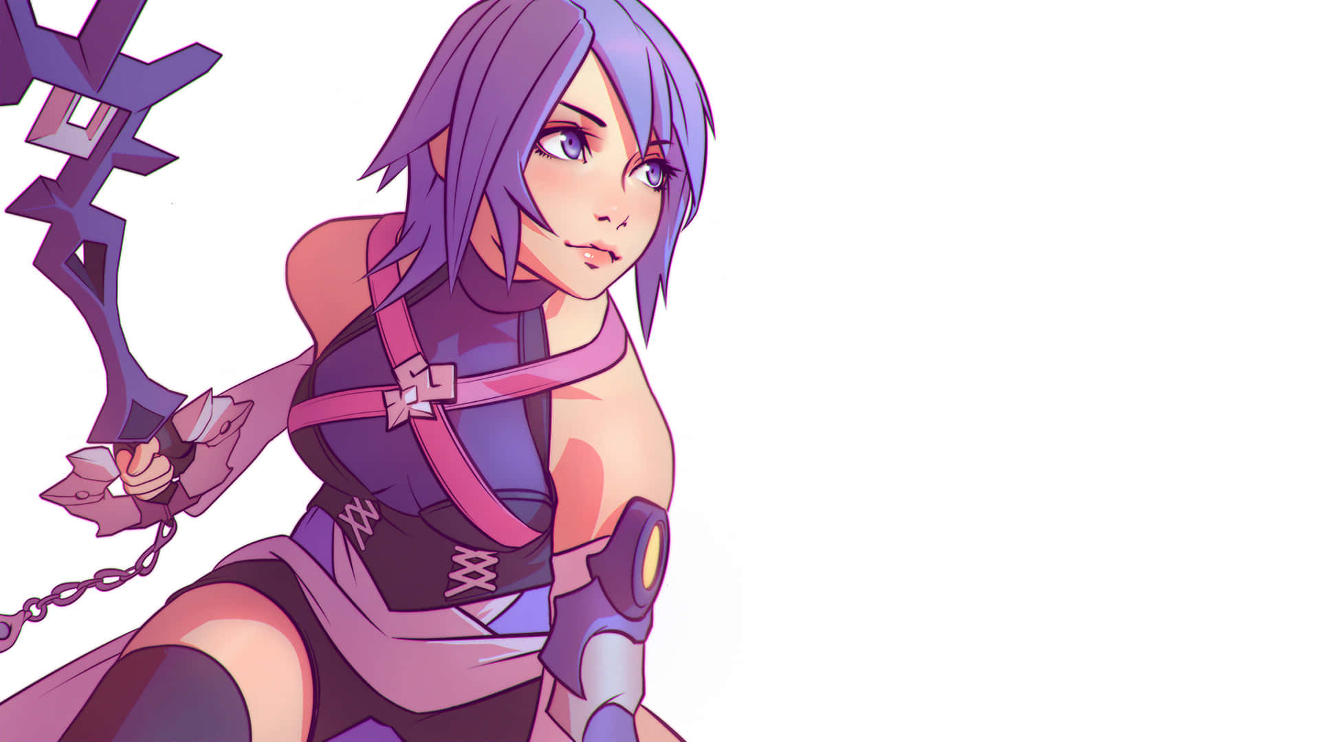 Kingdom Hearts Aqua, purple-haired anime girl, pink and purple outfit, Full HD Desktop Wallpaper