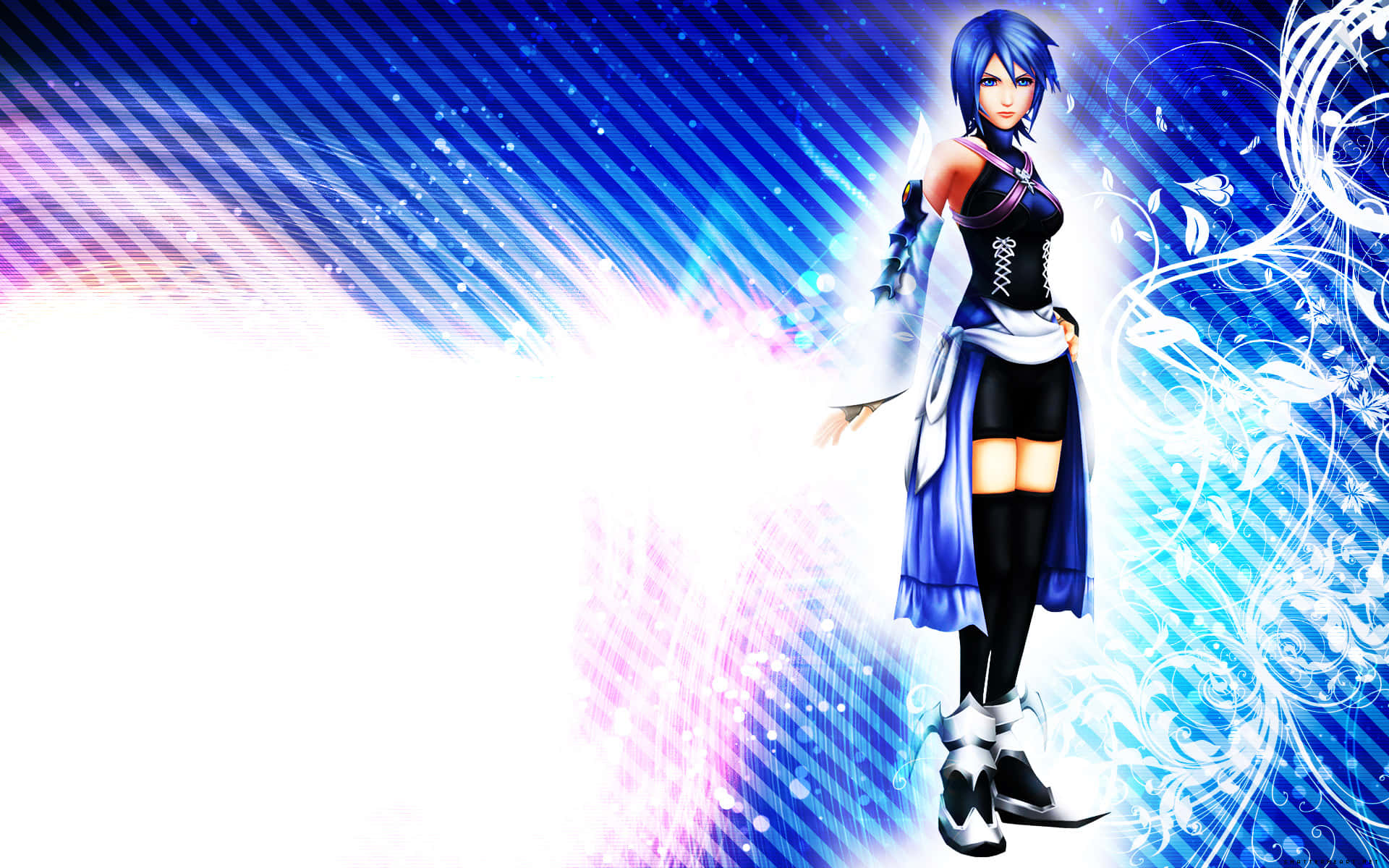 Kingdom Hearts Aqua, blue-haired anime girl, black and blue outfit, Full HD Desktop Wallpaper