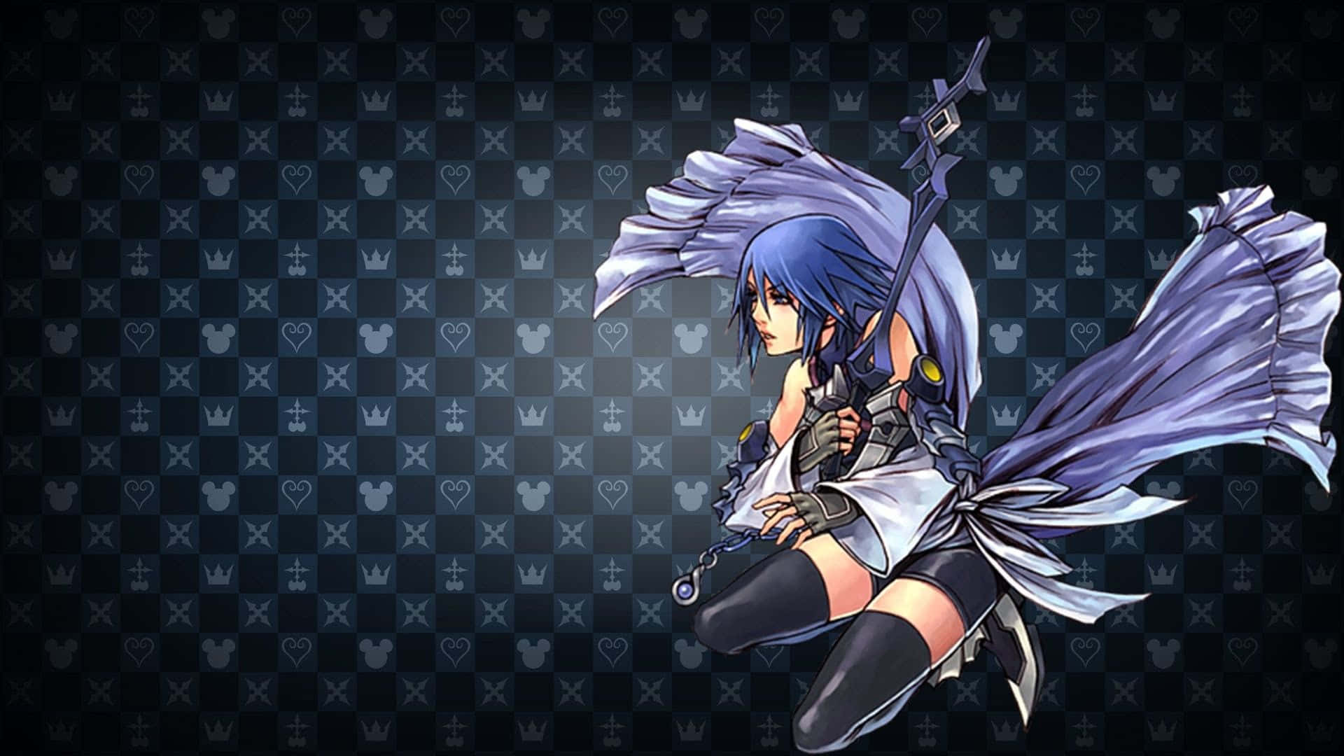 Kingdom Hearts Aqua, blue-haired anime girl, white and black outfit, Full HD Desktop Wallpaper