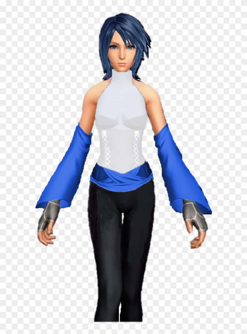 Kingdom Hearts Aqua, blue hair, white corset top, SD Phone Wallpaper