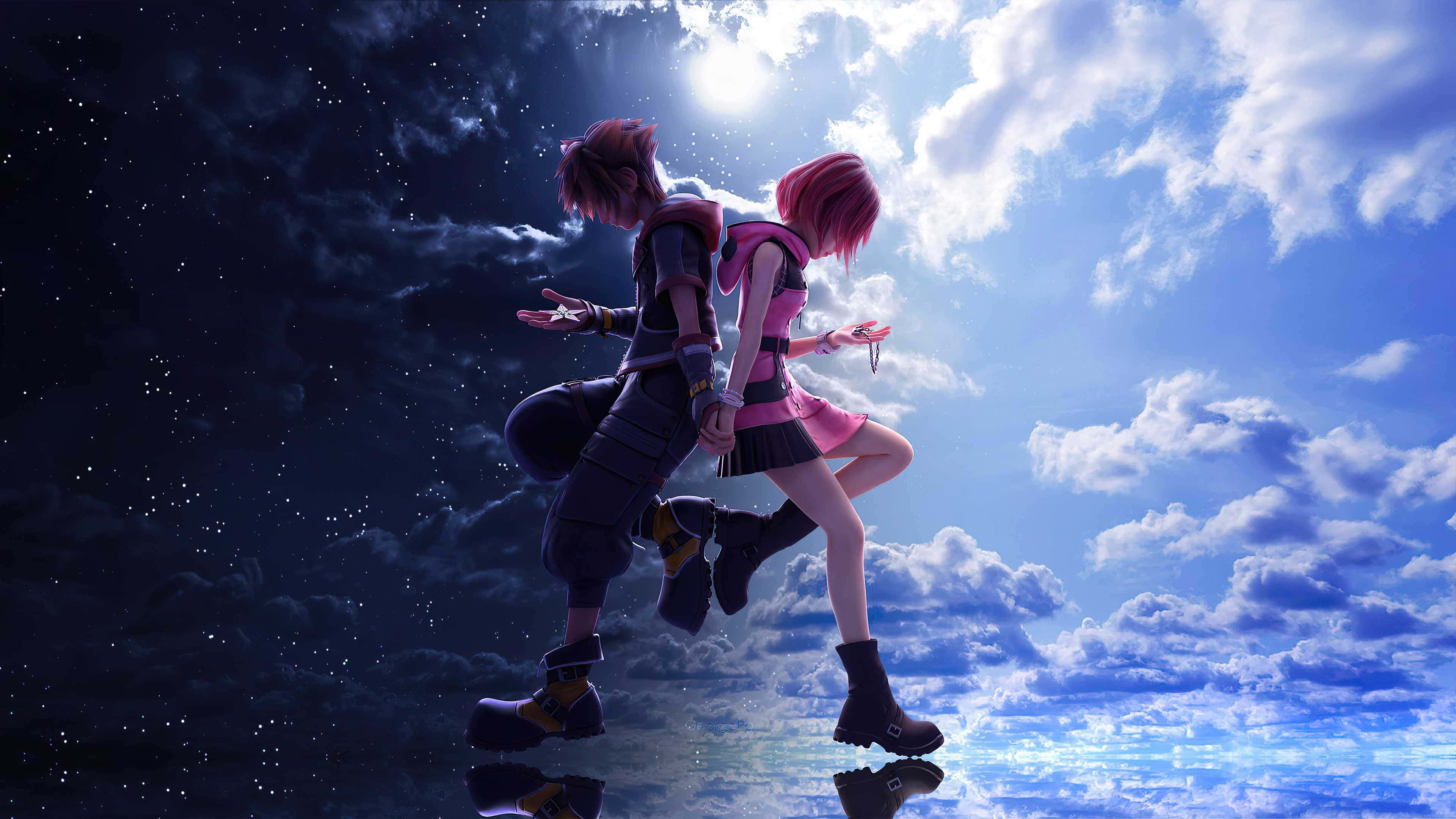 Kingdom Hearts Aqua, pink hair, starry night, 4K Desktop Wallpaper