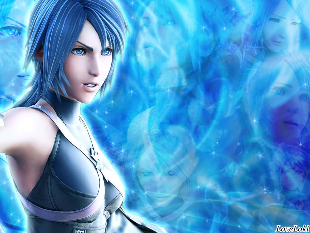 Kingdom Hearts Aqua, blue-haired anime girl, dark outfit, SD Desktop Wallpaper
