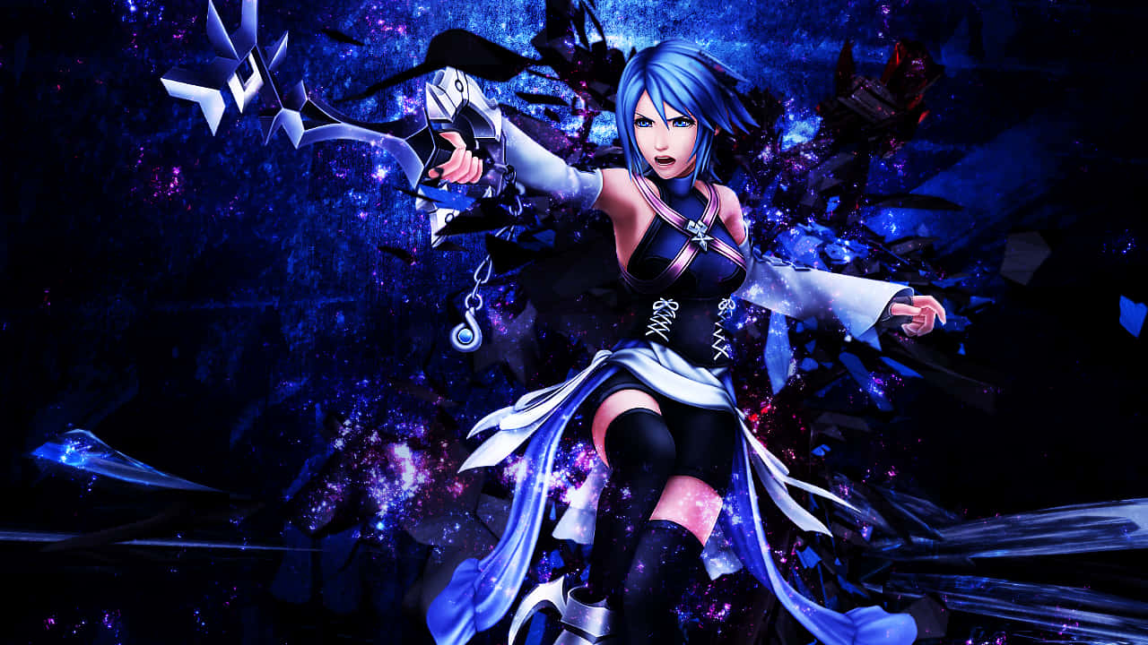 Kingdom Hearts Aqua, blue-haired anime girl, black and white outfit, HD Desktop Wallpaper