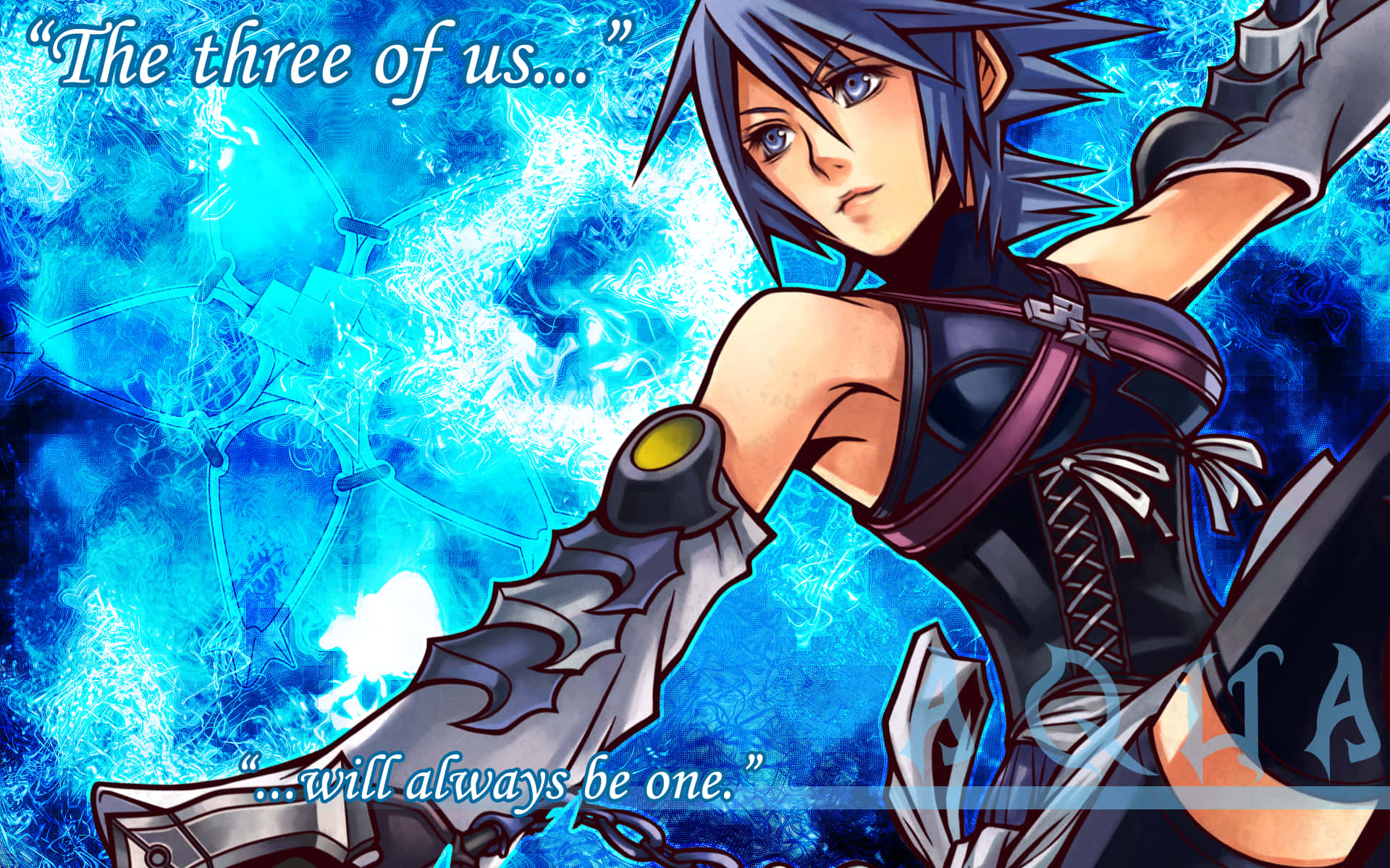 Kingdom Hearts Aqua, spiky blue hair, glowing blue sword, Full HD Desktop Wallpaper