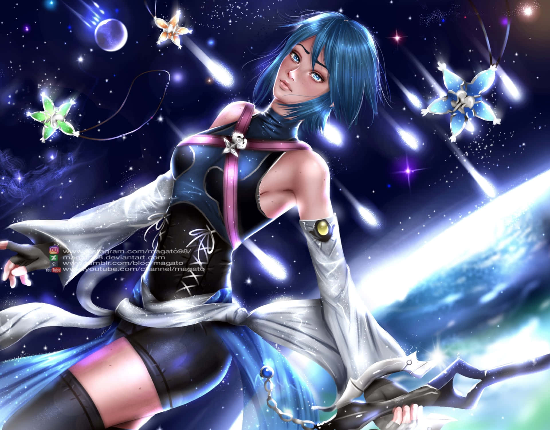 Kingdom Hearts Aqua, blue-haired anime girl, cosmic setting, Full HD Desktop Wallpaper