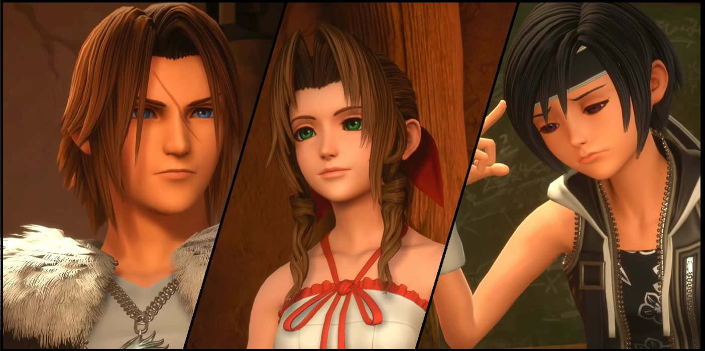 Kingdom Hearts Characters, anime-style, split-screen portrait, HD Desktop Wallpaper