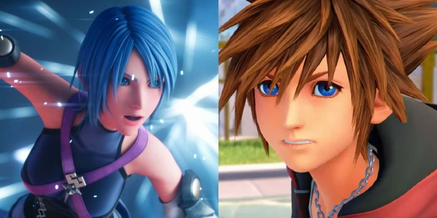 Kingdom Hearts Characters, blue hair, glowing weapon, HD Desktop Wallpaper