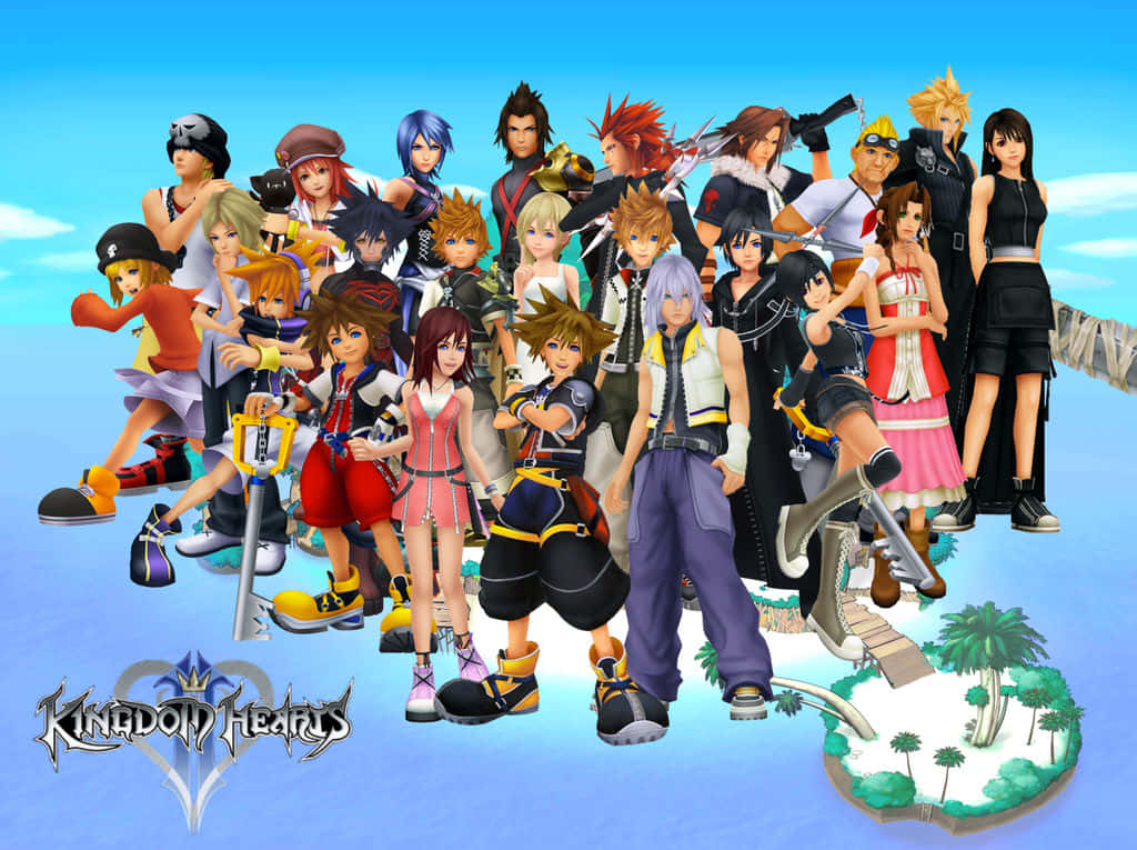 Kingdom Hearts Characters, floating island, bright blue sky, SD Desktop Wallpaper