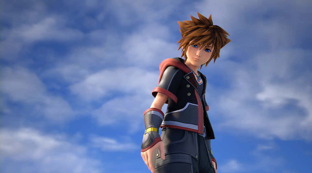Kingdom Hearts Characters, spiky brown hair, bright blue sky, SD Desktop Wallpaper