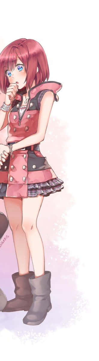 Kingdom Hearts Kairi, pink-haired, red and black outfit, SD Phone Wallpaper