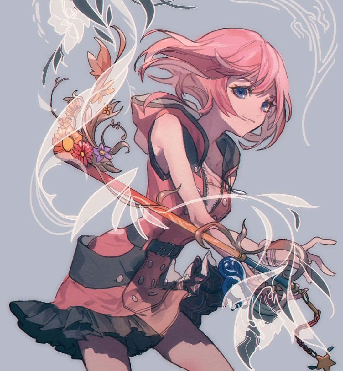Kingdom Hearts Kairi, pink-haired anime girl, floral staff, SD Phone Wallpaper