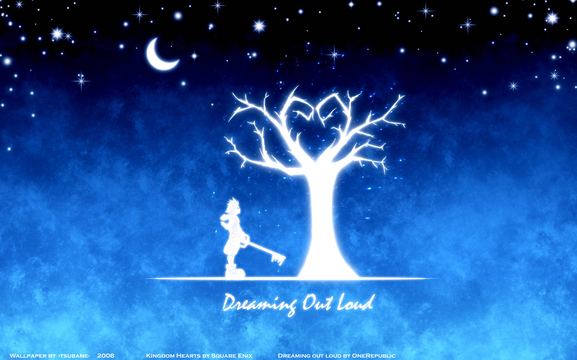 Kingdom Hearts Logo, glowing white tree, heart-shaped branches, Full HD Desktop Wallpaper