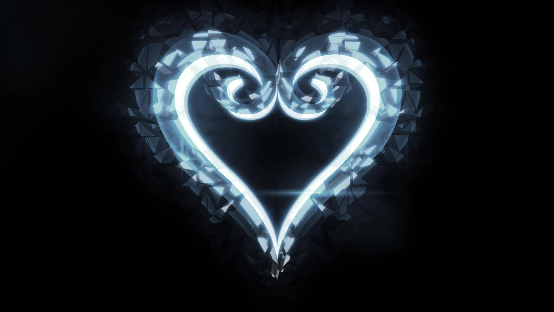Kingdom Hearts Logo, glowing blue heart-shaped light formation, shattered glass fragments, Full HD Desktop Wallpaper