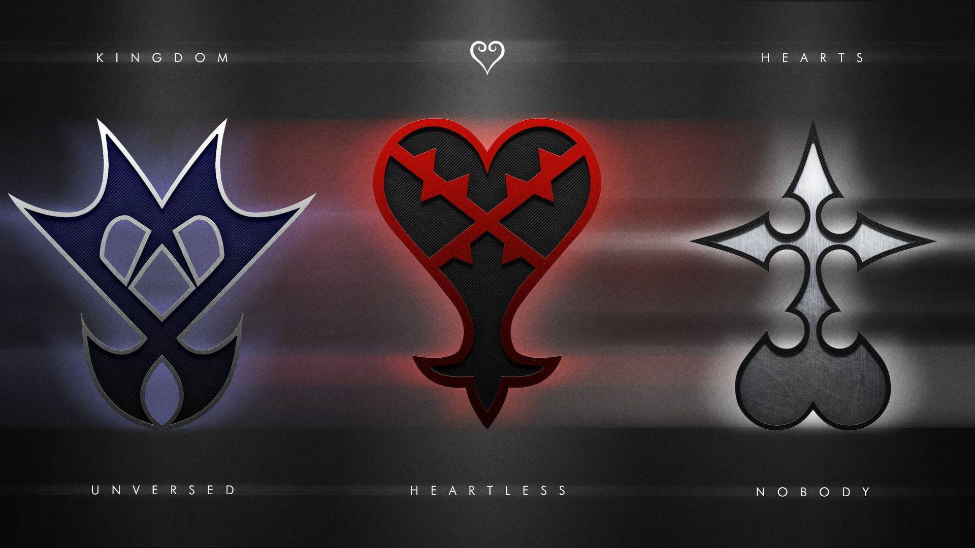 Kingdom Hearts Logo, red and blue lighting, dark gradient background, Full HD Desktop Wallpaper
