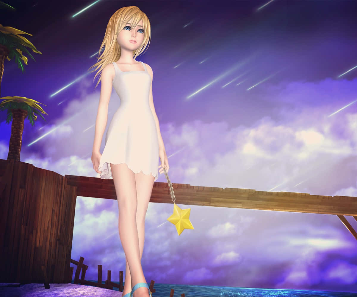 Kingdom Hearts Namine, blonde anime girl, white dress, SD Desktop Wallpaper