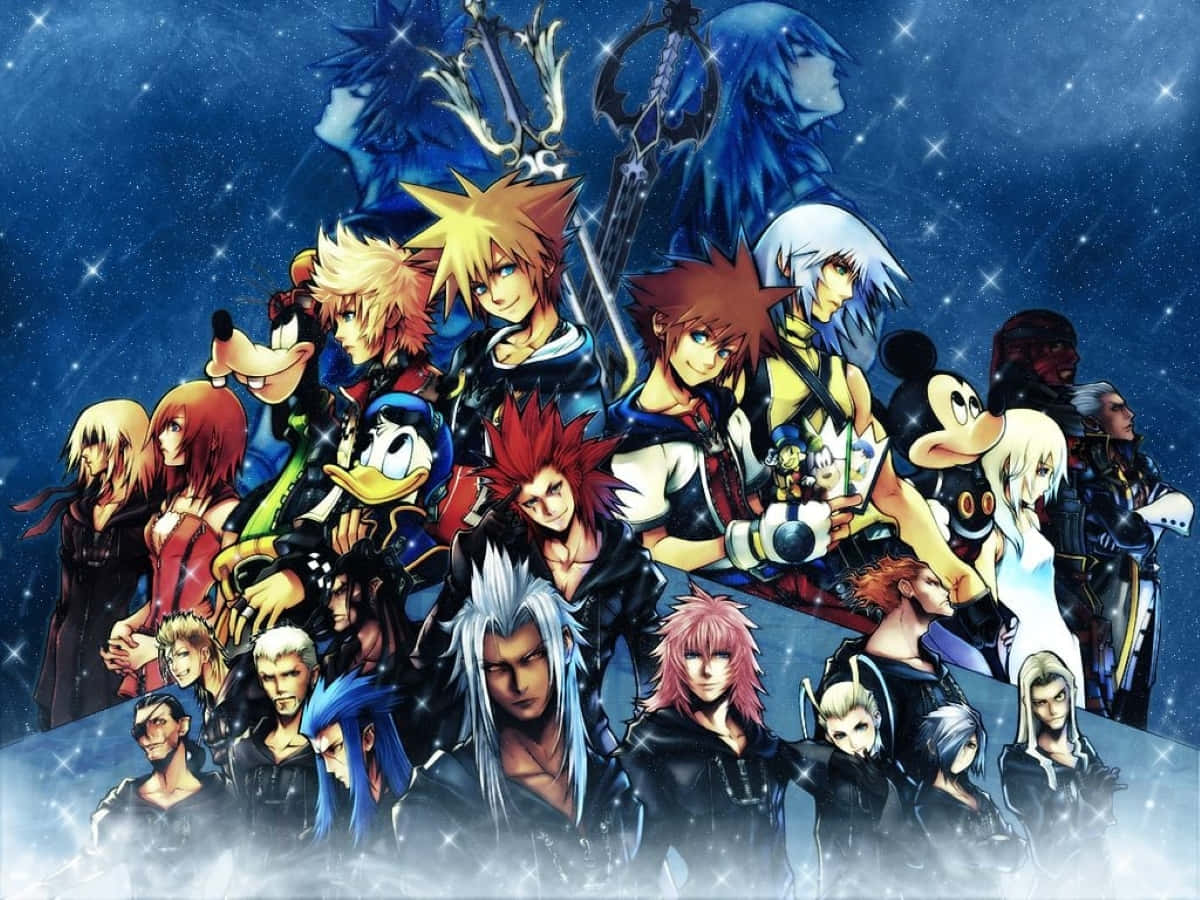 Kingdom Hearts Organization 13, anime group portrait, starry night sky, SD Desktop Wallpaper