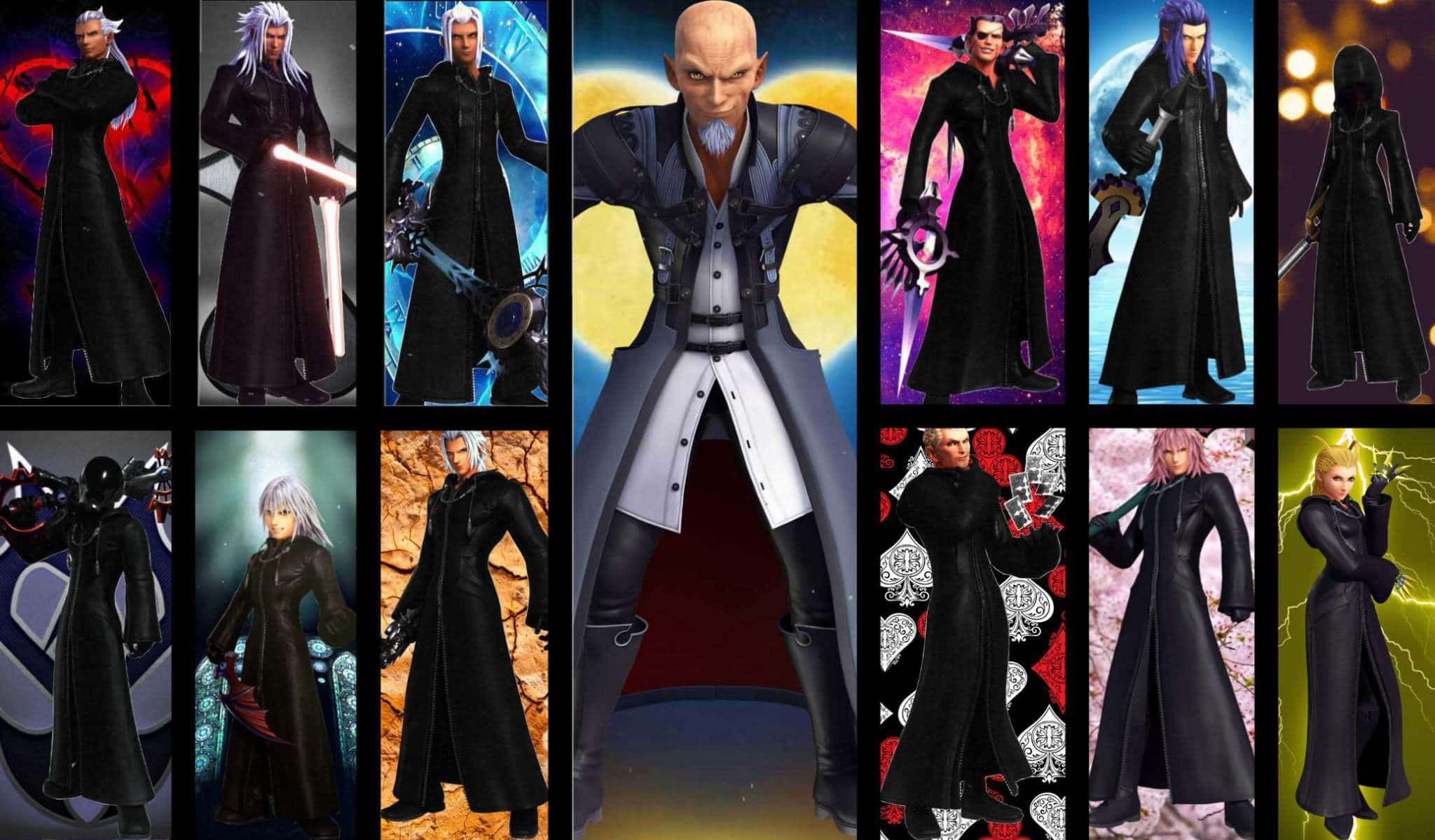 Kingdom Hearts Organization 13, long black coats, weapons, Full HD Desktop Wallpaper