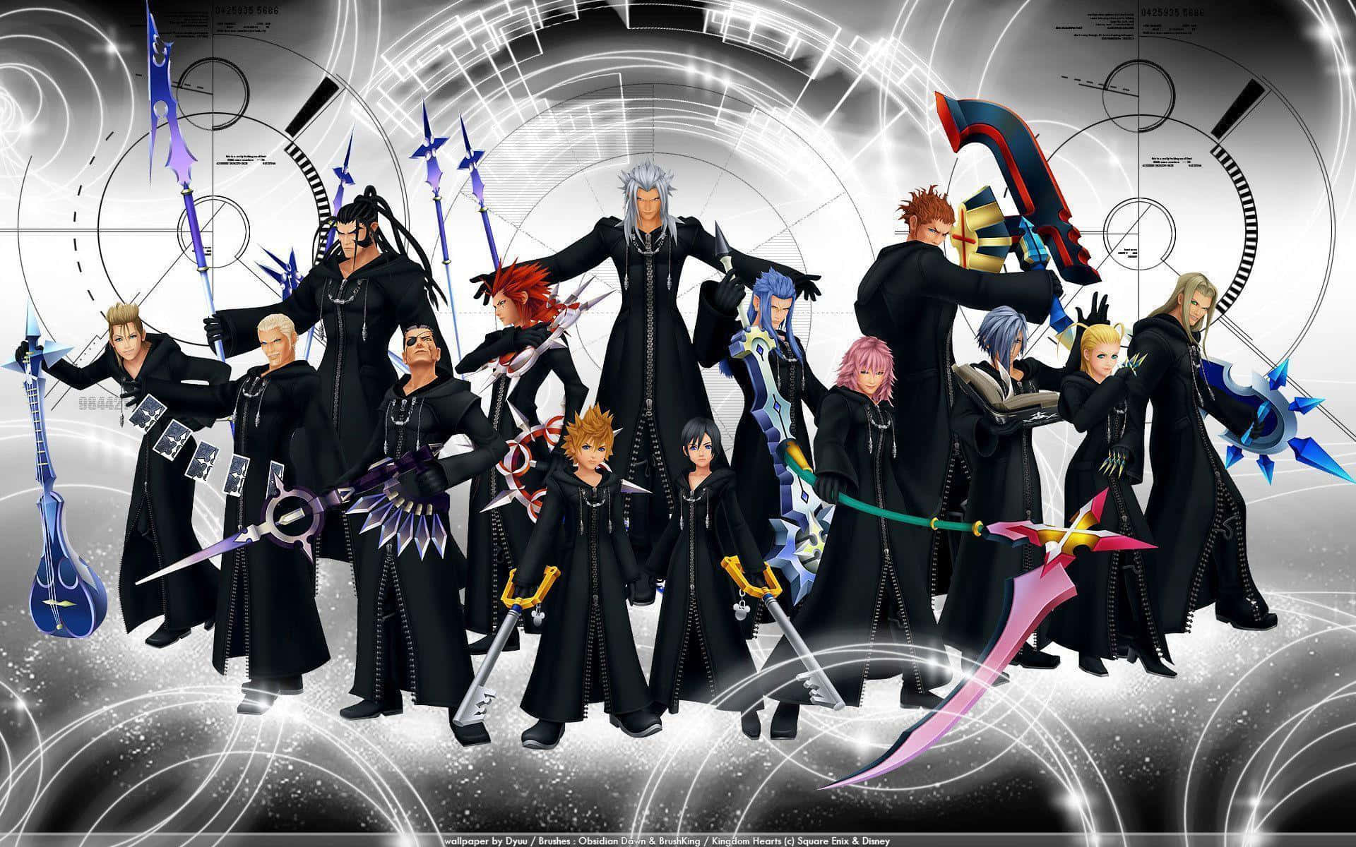 Kingdom Hearts Organization 13, black cloaks, glowing keyblades, Full HD Desktop Wallpaper