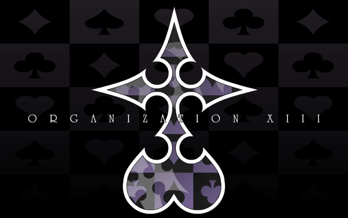 Kingdom Hearts Organization 13, white emblem, purple playing card suits, HD Desktop Wallpaper