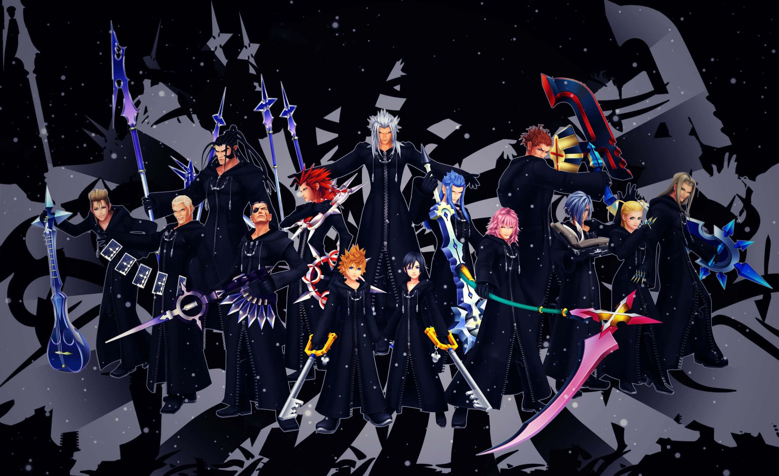 Kingdom Hearts Organization 13, black coats, shattered starry background, Full HD Desktop Wallpaper