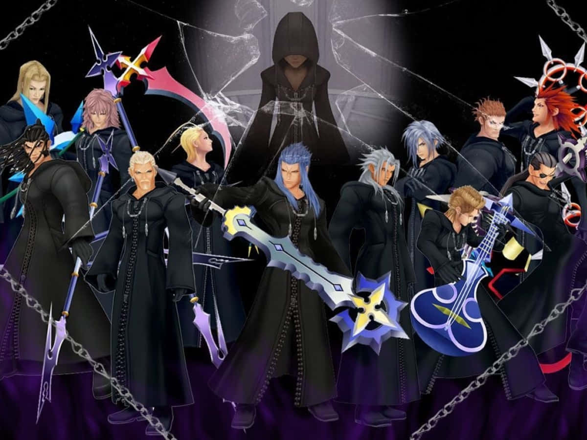 Kingdom Hearts Organization 13, black cloaks, glowing keyblades, SD Desktop Wallpaper
