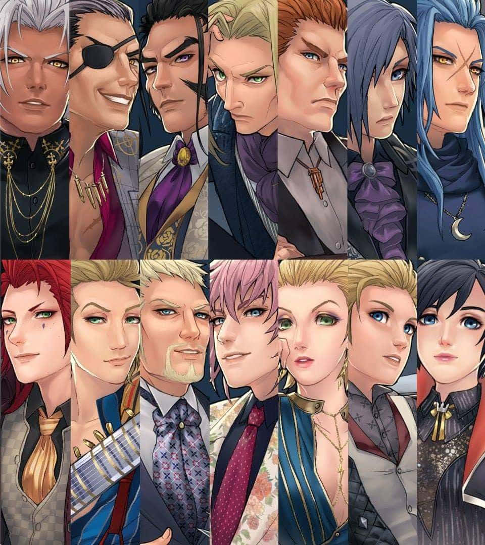 Kingdom Hearts Organization 13, anime wallpaper, ten distinct male characters, SD Phone Wallpaper