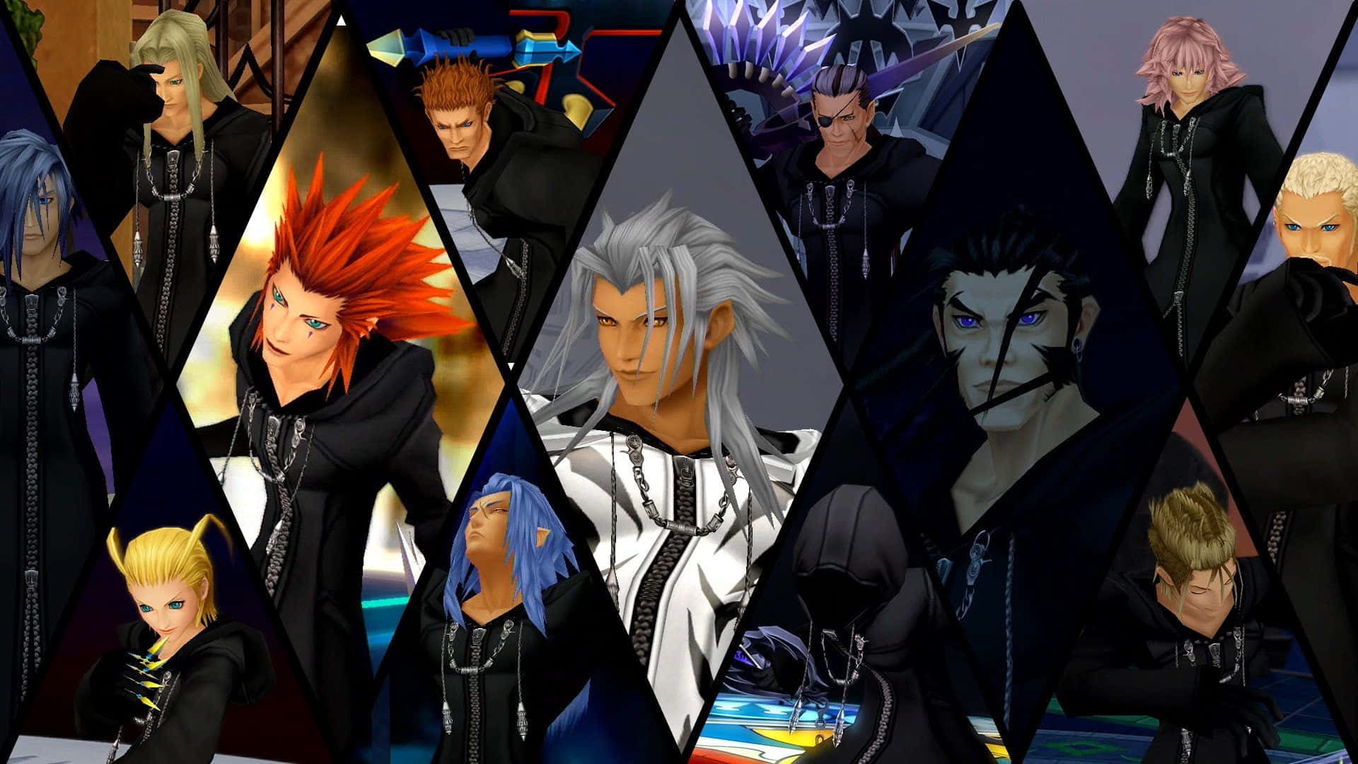 Kingdom Hearts Organization 13, black hooded coats, spiky hair, Full HD Desktop Wallpaper