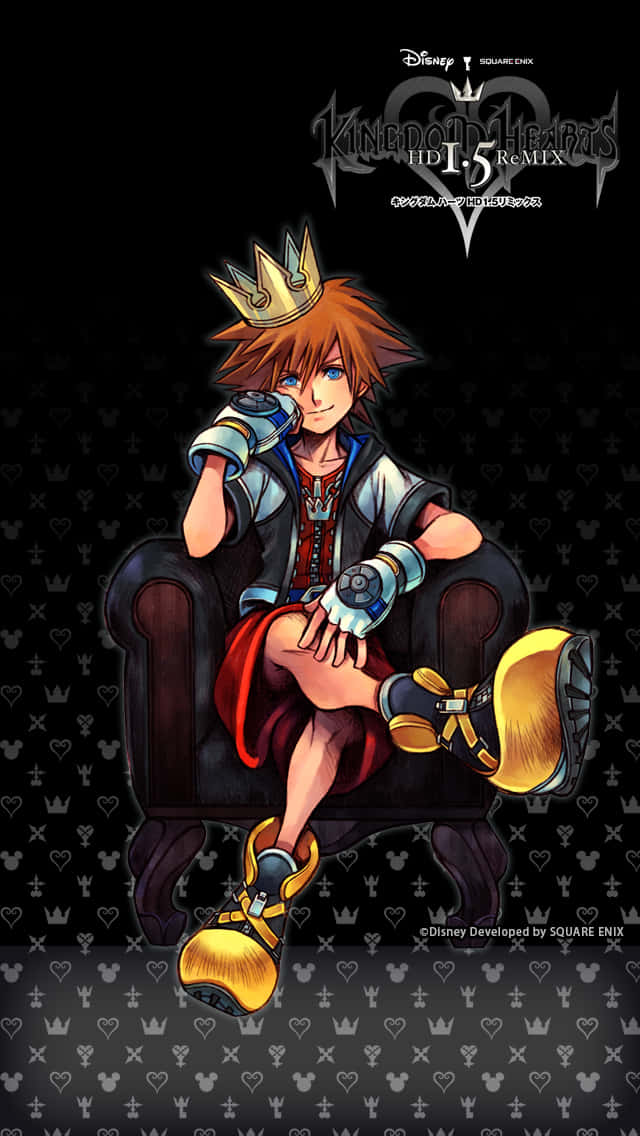 Kingdom Hearts, crown, spiky brown hair, SD Phone Wallpaper