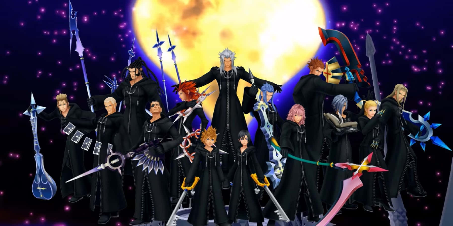 Kingdom Hearts Organization 13, black coats, glowing yellow moon, HD Desktop Wallpaper