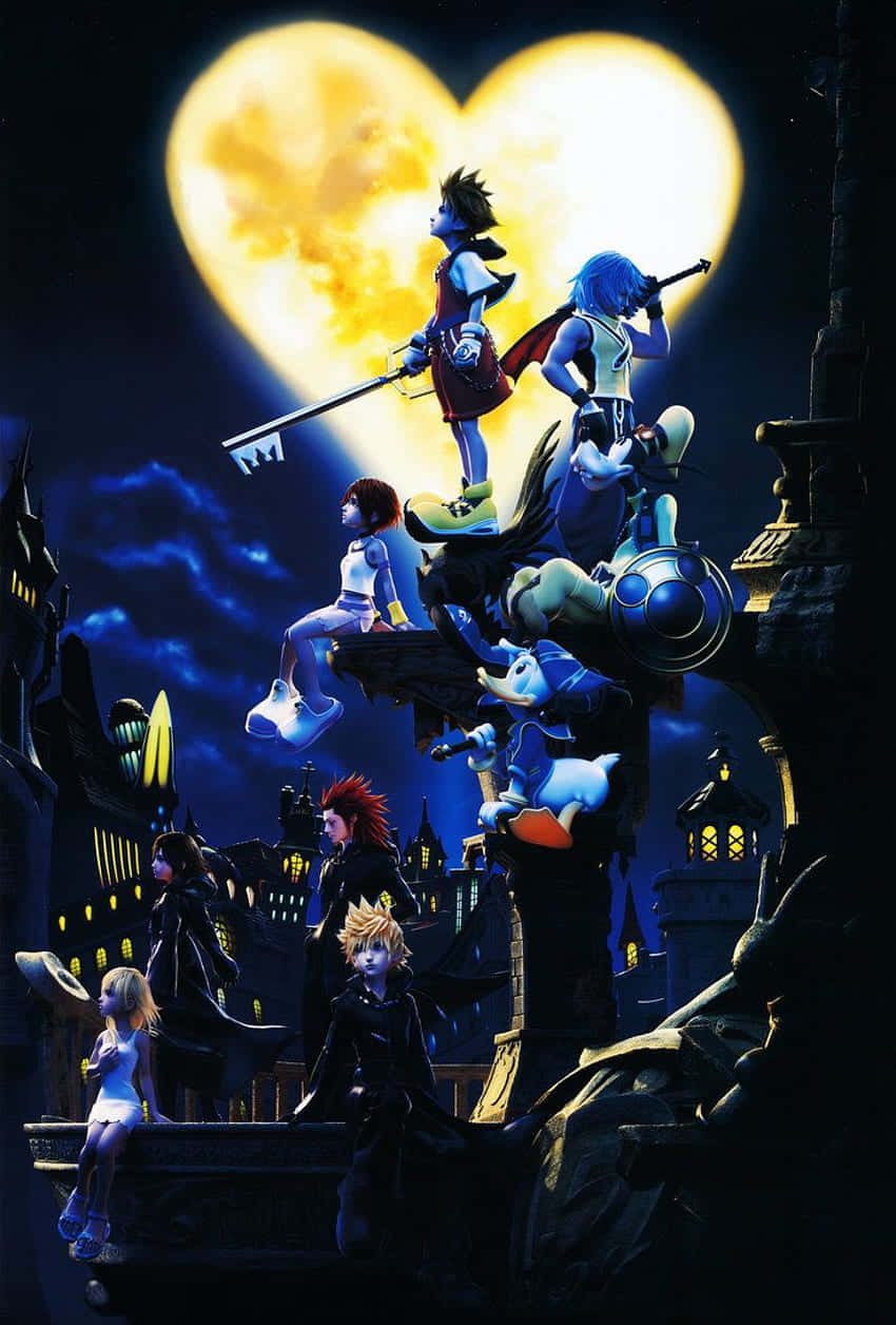 Kingdom Hearts, anime characters, gothic rooftop, SD Phone Wallpaper