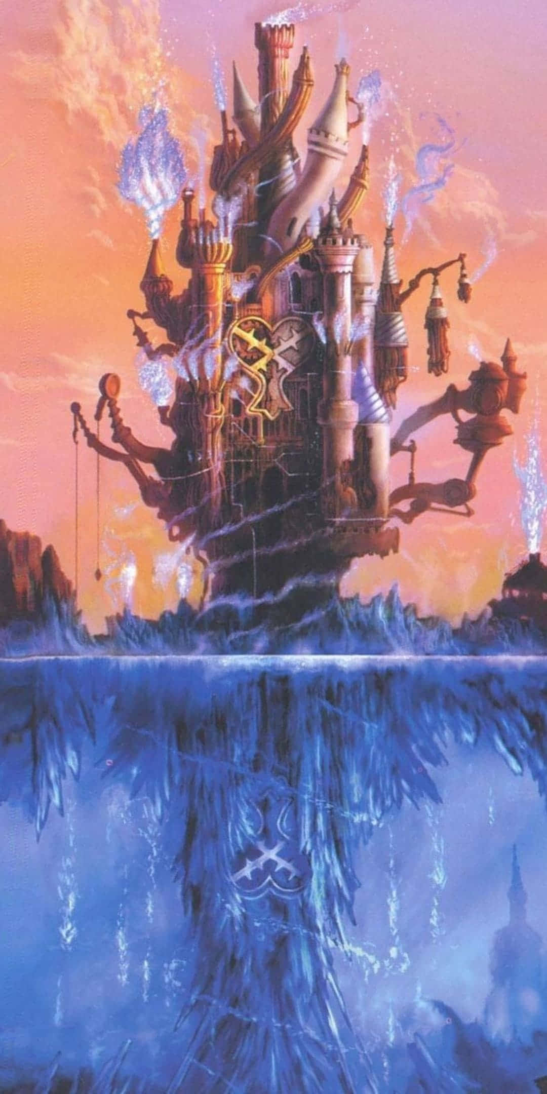 Kingdom Hearts Phone, fantasy castle, glowing blue energy, Full HD Phone Wallpaper