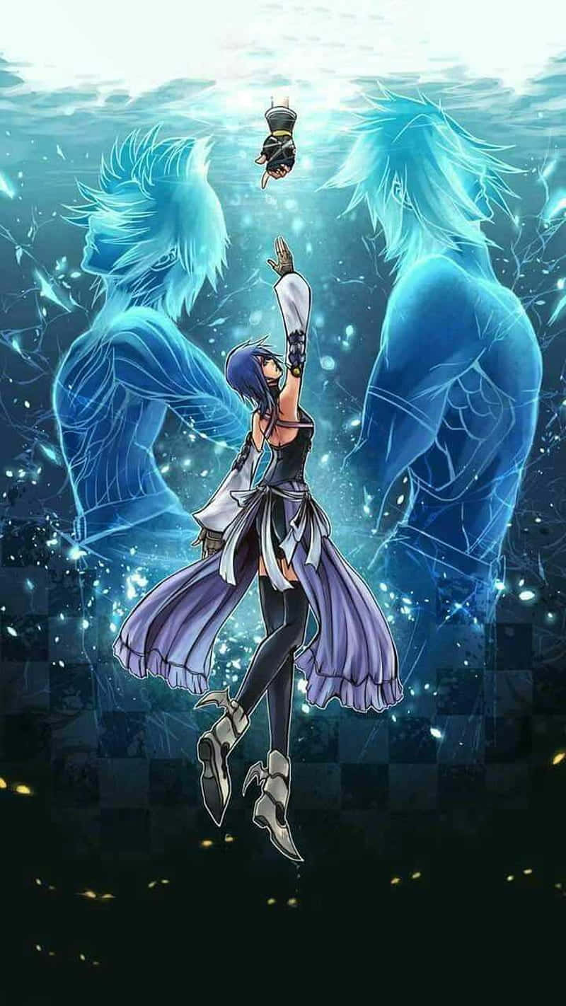 Kingdom Hearts Phone, blue-haired anime girl, purple dress, HD Phone Wallpaper