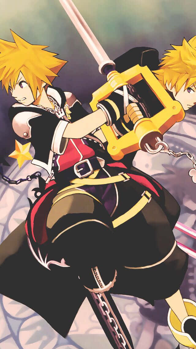 Kingdom Hearts, spiky blonde hair, keyblade, SD Phone Wallpaper