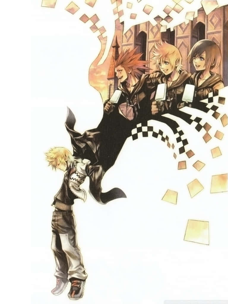 Kingdom Hearts, anime characters, checkered motion trails, SD Phone Wallpaper