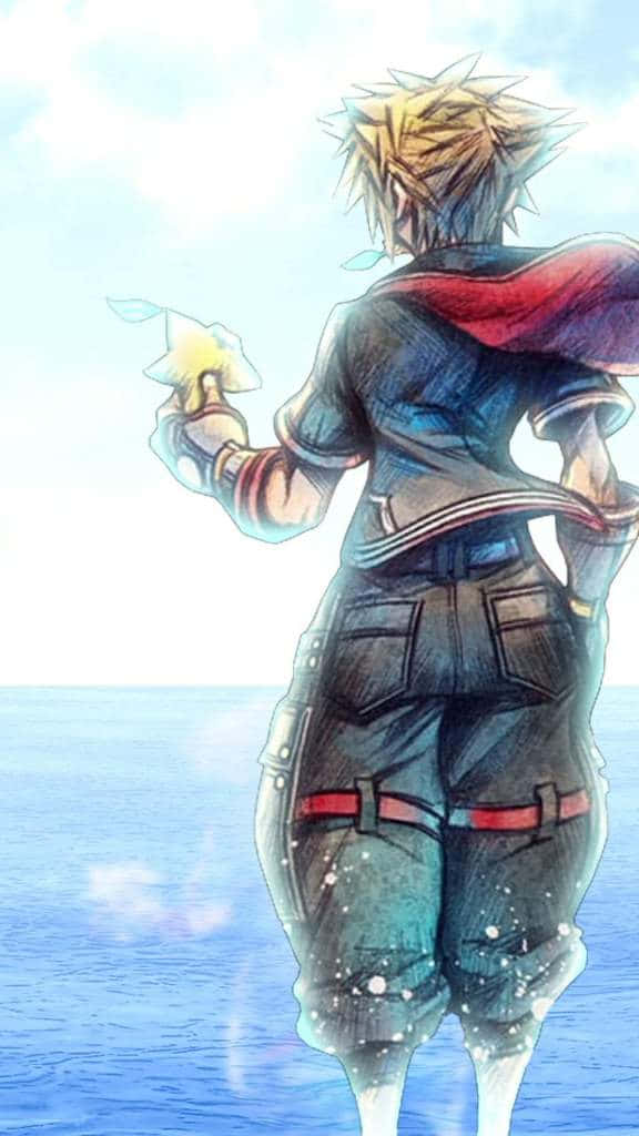 Kingdom Hearts Phone, spiky-haired anime character, glowing star-shaped object, SD Phone Wallpaper
